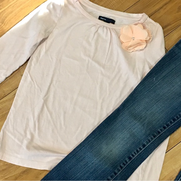 Gap girl floral flower shirt top pink - denim jeans 10 - Picture 6 of 7